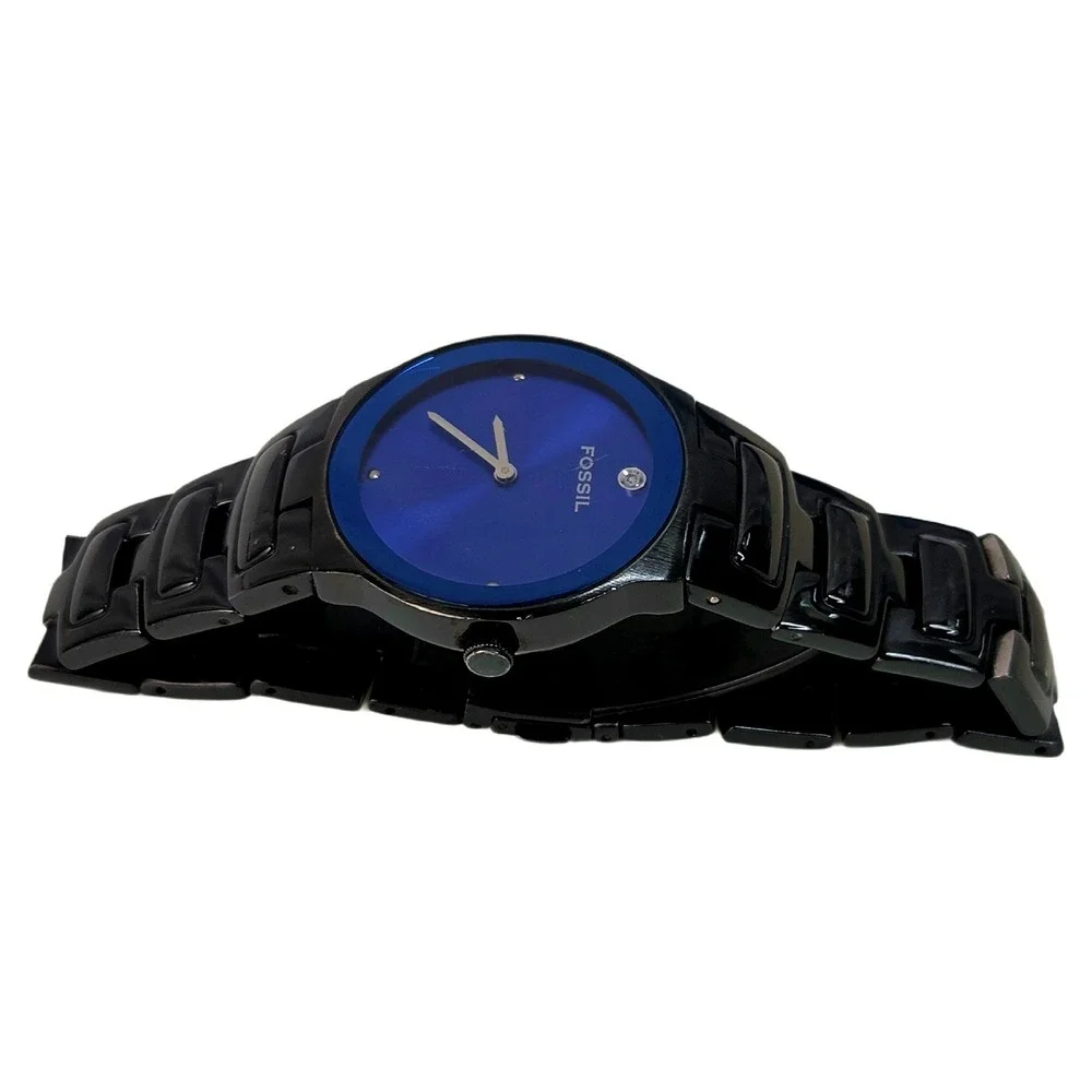 Fossil Arkitekt FS-4281 Watch Black Steel Blue Diamond Dial Minimalist EUC Mens